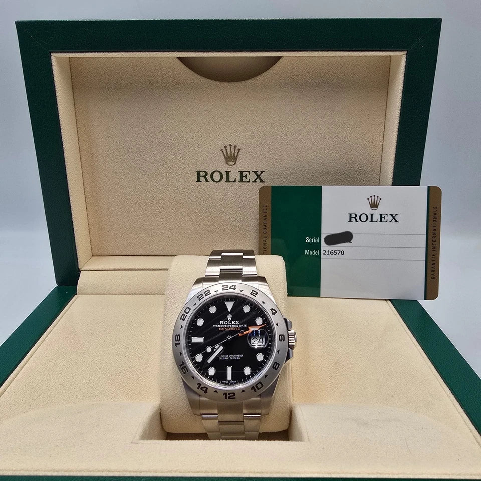 MINT 2020 Rolex Explorer II Black Orange Steel 42mm Watch 216570 B+P