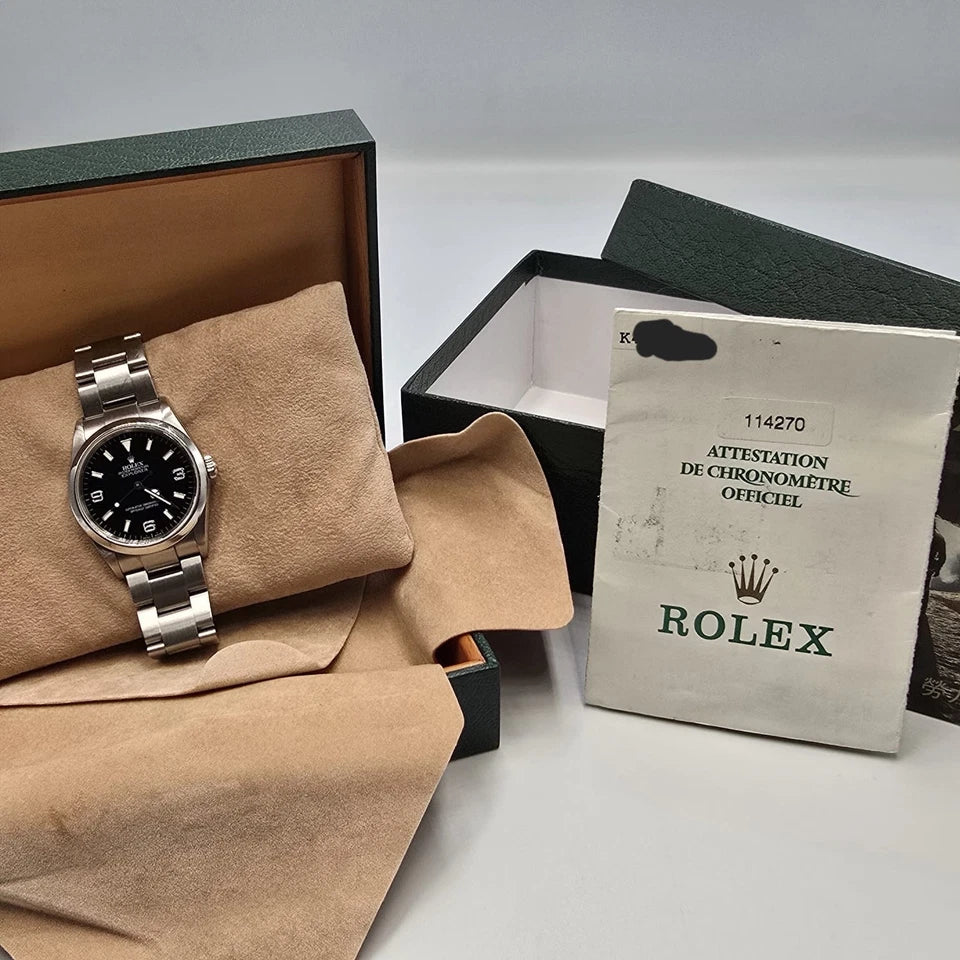 PAPERS 2002 Rolex Explorer I 114270 Automatic 36mm Steel Black Dial Watch BOX