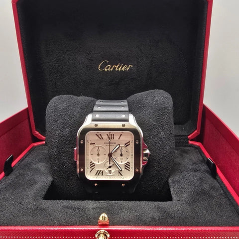 PAPERS Cartier Santos De Cartier Chronograph Roman Dial 43mm Watch WSSA0017 BOX