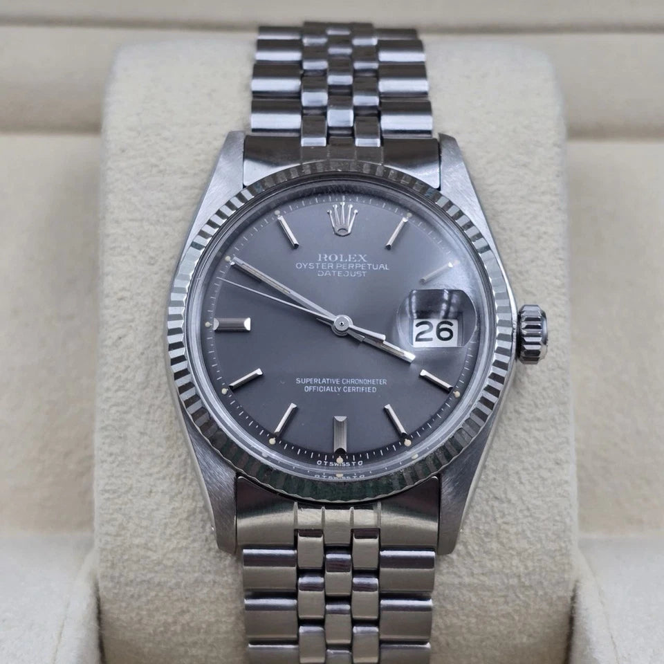 Rolex Datejust 1601 Steel RARE Factory Gray Sigma Dial Jubilee 36mm Watch