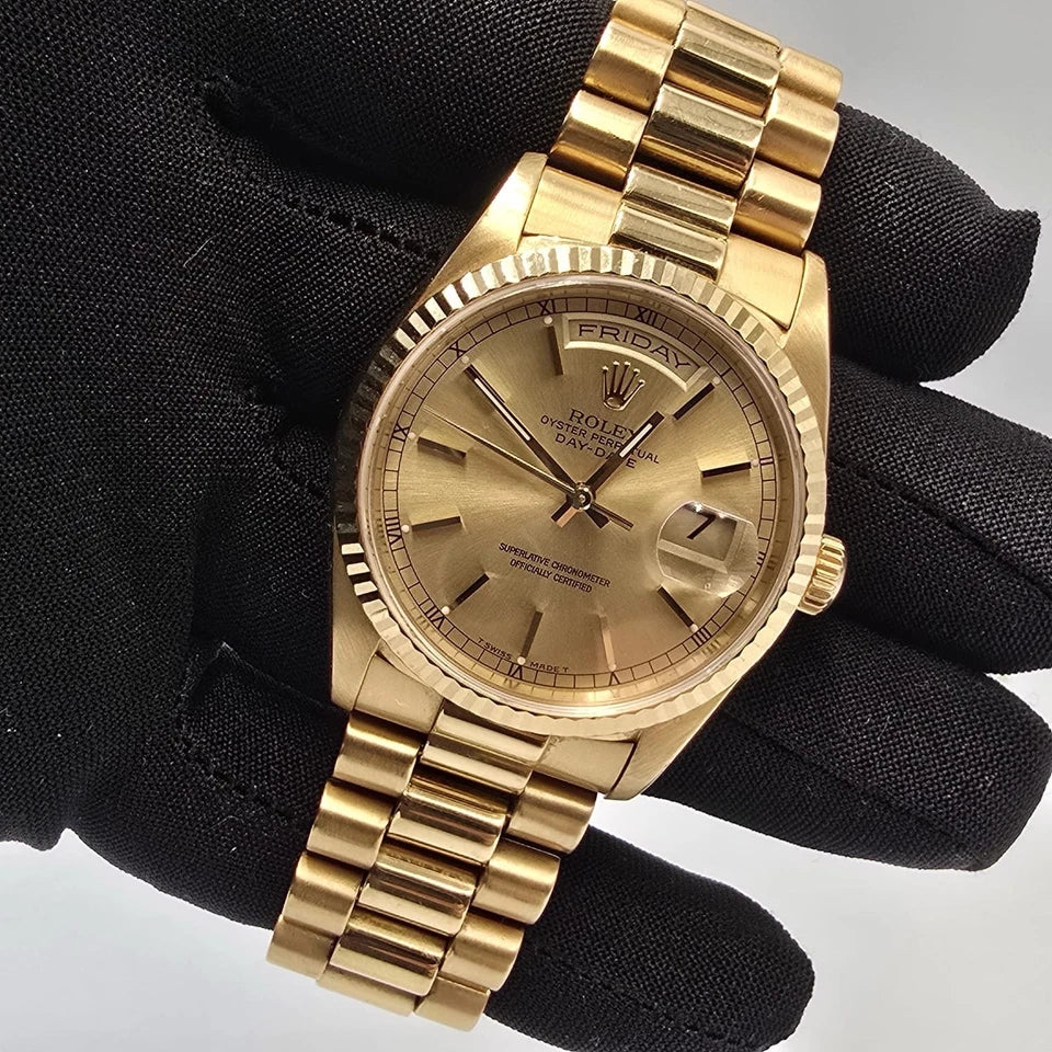 Rolex 18K Gold Day-Date President Gold Champagne Dial 36mm Watch 18238